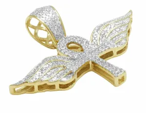 10K Yellow Gold Finish Diamond Wing Ankh Cross Pendant  0.30Ct Round Diamond Charm Necklace for Men & Women  Stunning Gold Jesus Wings Ankh Pendant with VVS Moissanite Diamonds