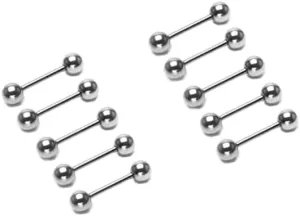 12 Pc 14g 1/2' 5mm balls solid plain 316L surgical steel tongue rings, tragus Body Unique Jewelry Delicate Design Piercing Steel Surgical For Women