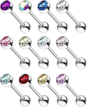 12 Pc 14g 6mm C.Z 316L Surgical Steel Tongue Ring 5/8' (16 mm) Body Unique Jewelry Delicate Design Piercing Steel Surgical For Women