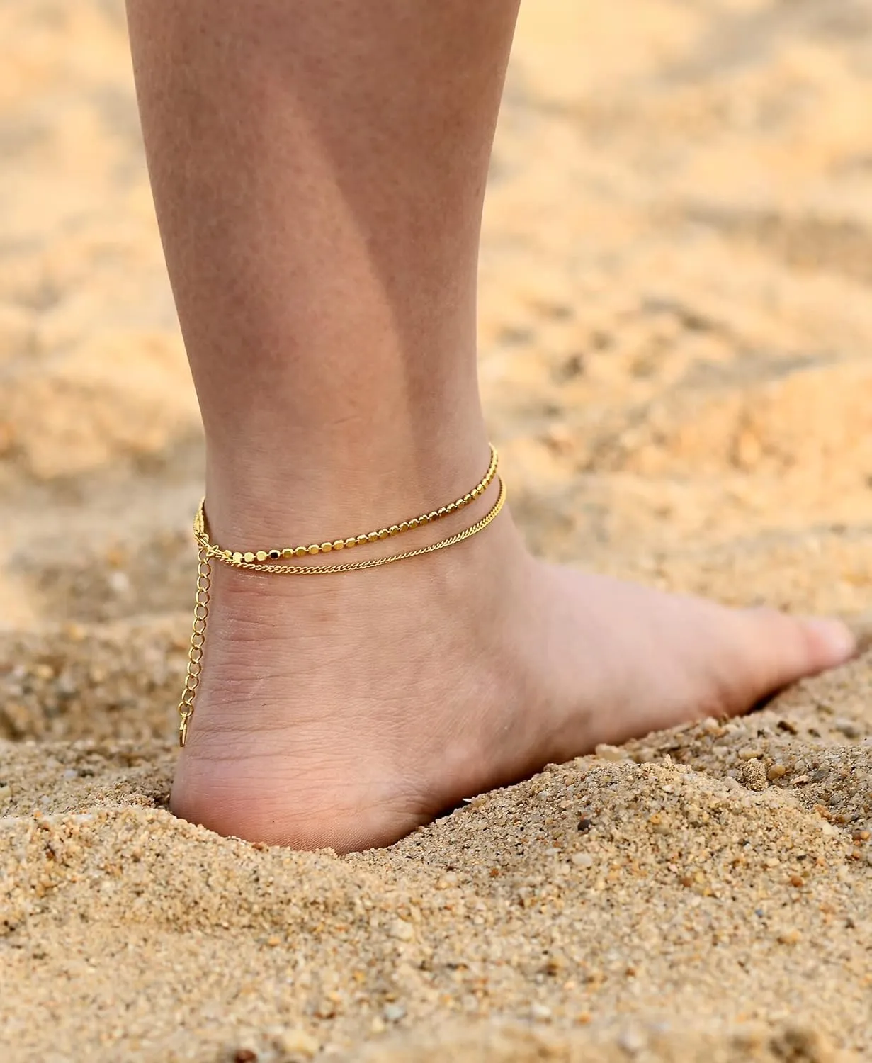 14K Gold Ankle Bracelets for Women, Handmade Dainty Adjustable Ankle Bracelets, Minimalist Summer Beach Gold Anklets for Women Jewelry