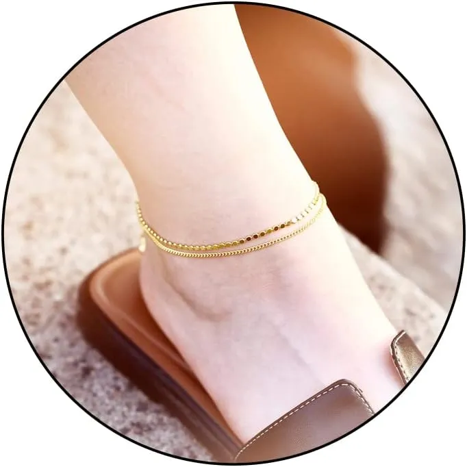 14K Gold Ankle Bracelets for Women, Handmade Dainty Adjustable Ankle Bracelets, Minimalist Summer Beach Gold Anklets for Women Jewelry