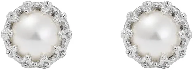 14k Gold Plated Brass Crown Simulated Pearl Stud Earrings