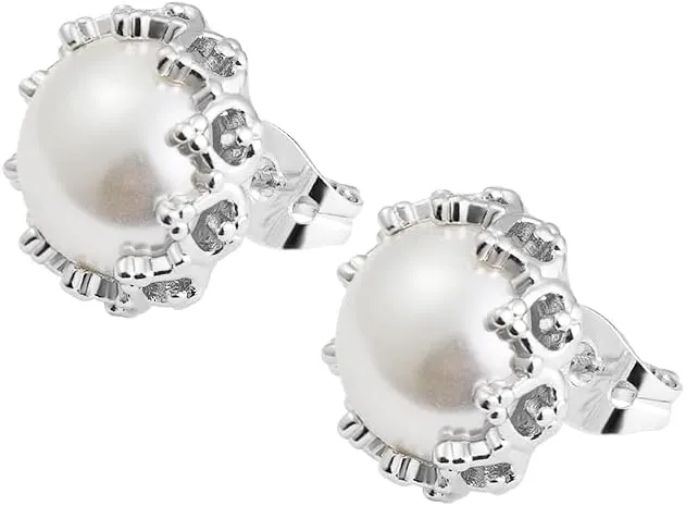 14k Gold Plated Brass Crown Simulated Pearl Stud Earrings