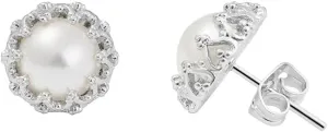 14k Gold Plated Brass Crown Simulated Pearl Stud Earrings