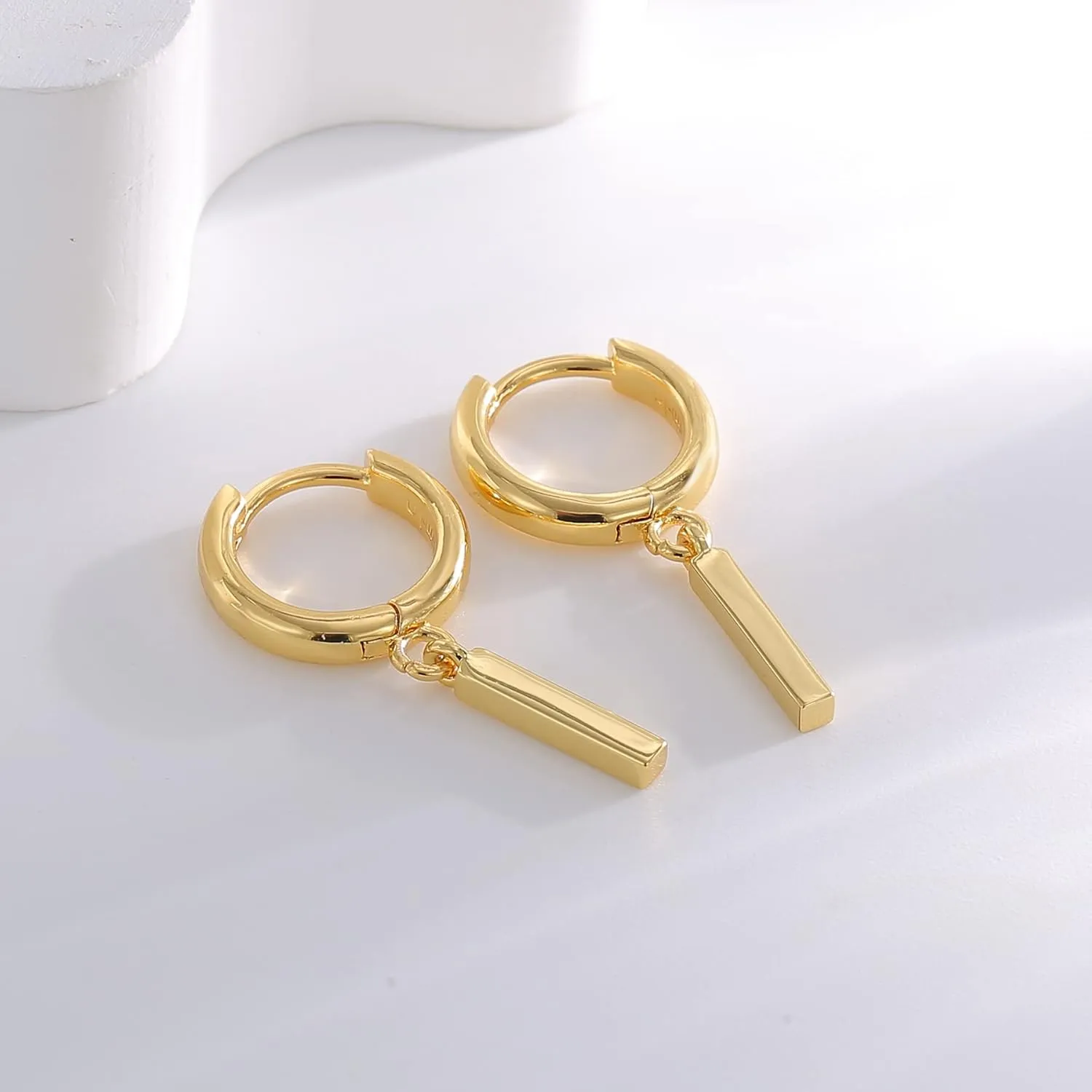 14K Gold Plated Drop Earrings-Medium Huggie Hoop Charm Earrings Lightweight Dangle Earrings for Women-Summer Beach Jewelry Hypoallergenic Gift for Her
