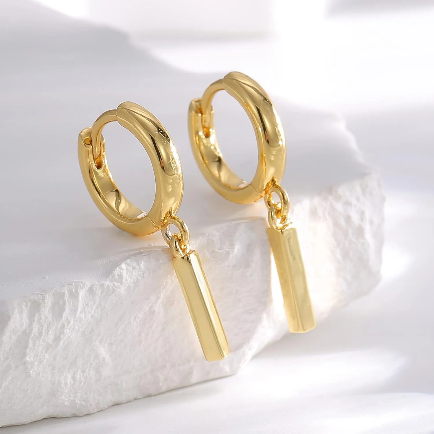 14K Gold Plated Drop Earrings-Medium Huggie Hoop Charm Earrings Lightweight Dangle Earrings for Women-Summer Beach Jewelry Hypoallergenic Gift for Her