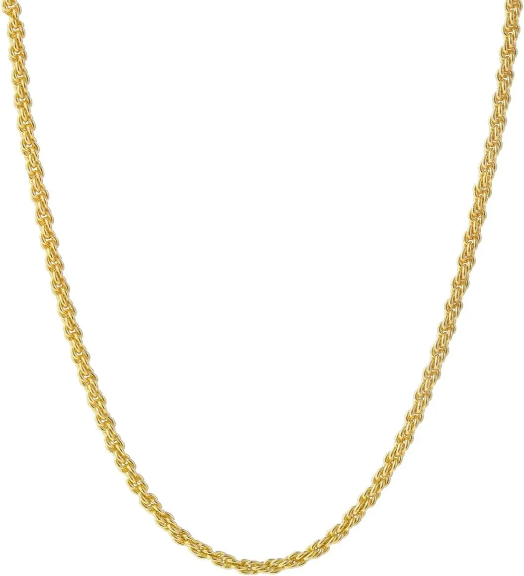 14K Real Solid Yellow Gold 1.6mm 2.1mm 2.6mm 3.1mm 4.1mm 5.1mm 6.1mm Rope Chain Necklace with Lobster Clasp for Men and Women
