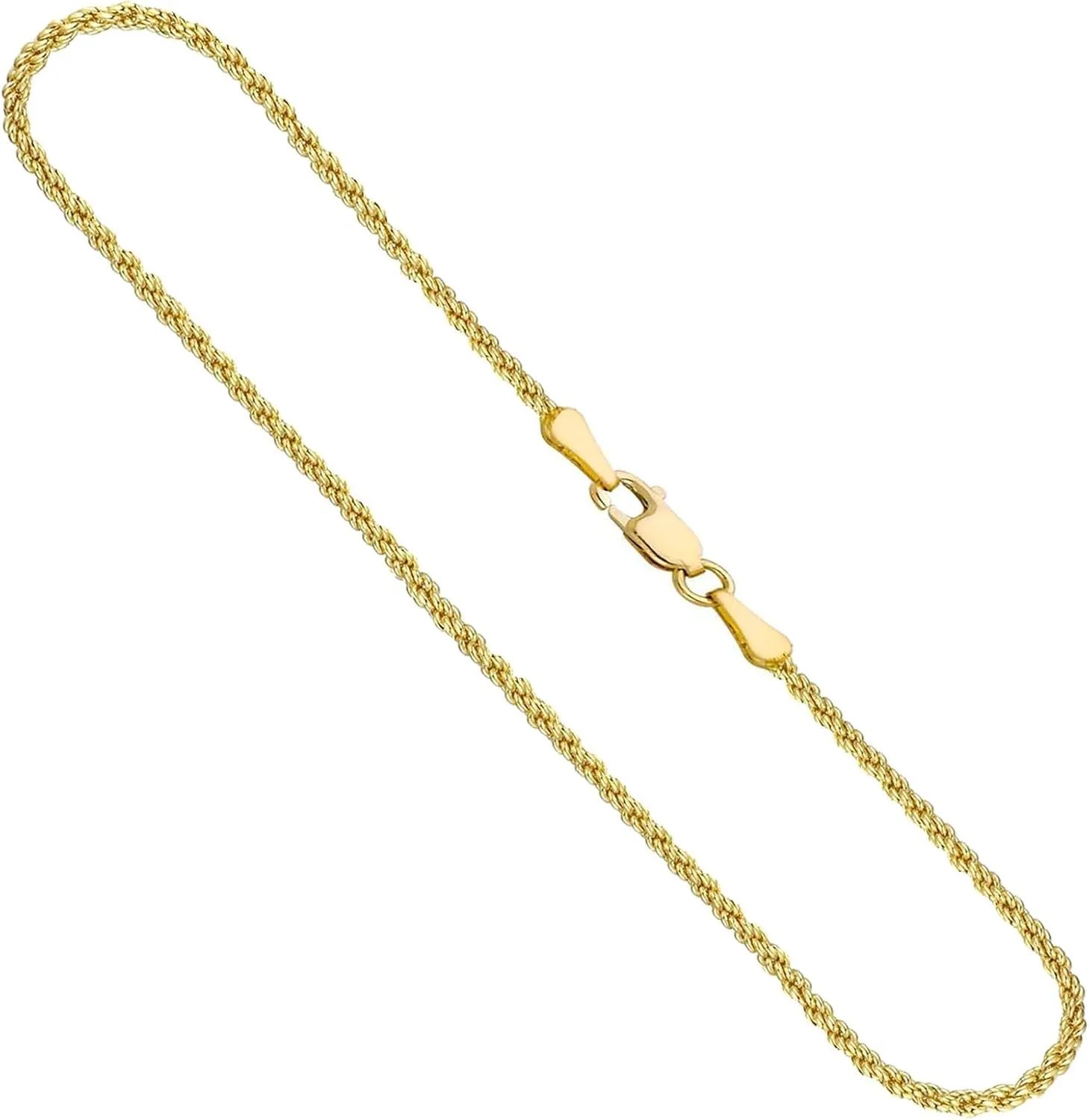14K Real Solid Yellow Gold 1.6mm 2.1mm 2.6mm 3.1mm 4.1mm 5.1mm 6.1mm Rope Chain Necklace with Lobster Clasp for Men and Women
