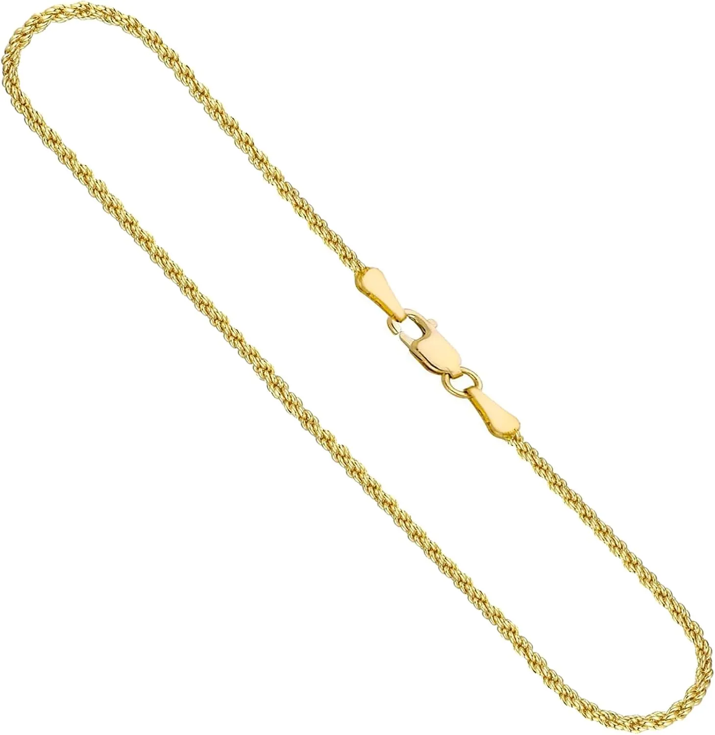 14K Real Solid Yellow Gold 1.6mm 2.1mm 2.6mm 3.1mm 4.1mm 5.1mm 6.1mm Rope Chain Necklace with Lobster Clasp for Men and Women