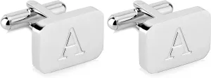 18K White-Gold Plated Initial Engraved Stainless Steel Mens Cufflinks With Gift Box -Personalized Alphabet Letters A-Z By Lux & Pair