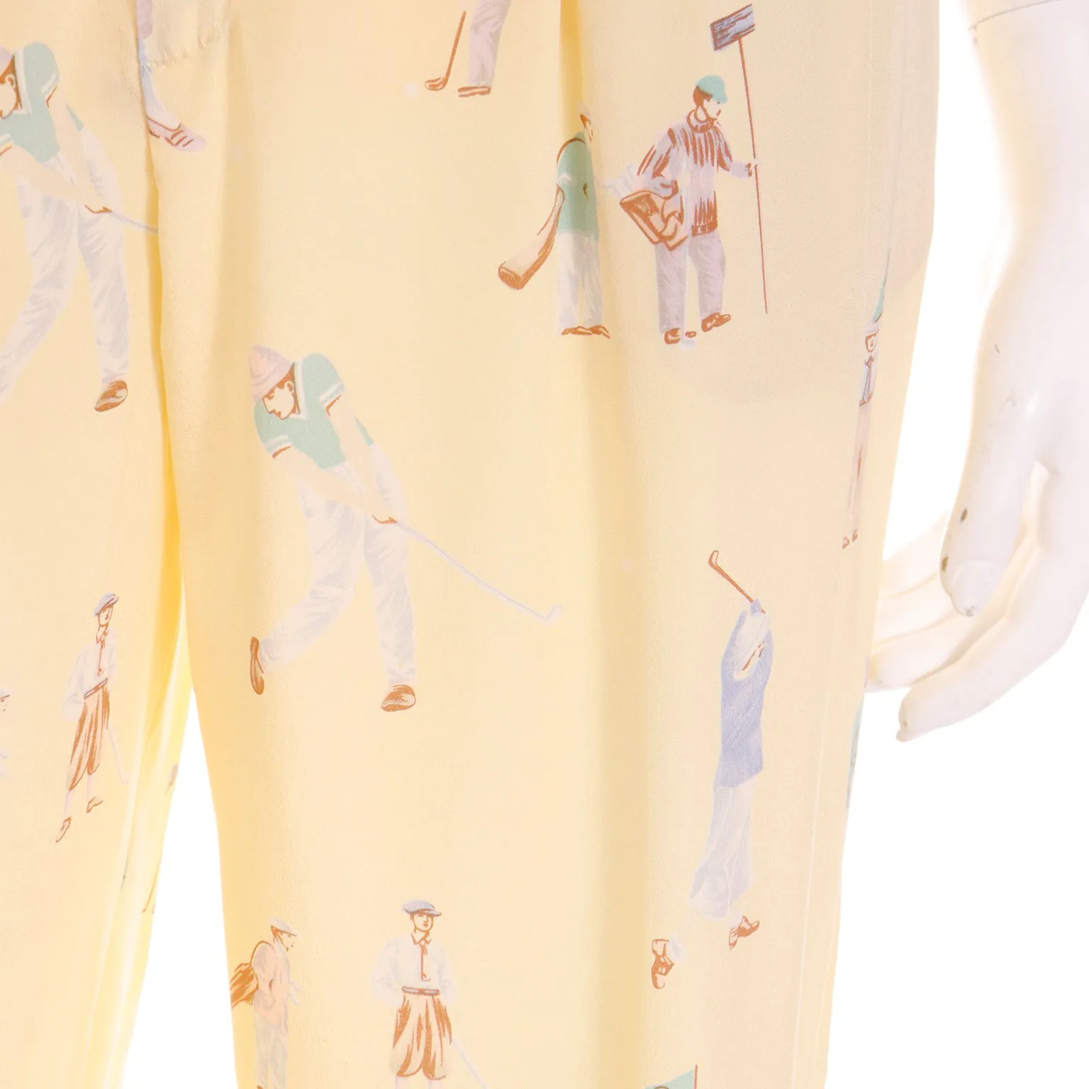 1980s Ralph Lauren Silk Pants & Blouse Outfit in Yellow Golfers Print