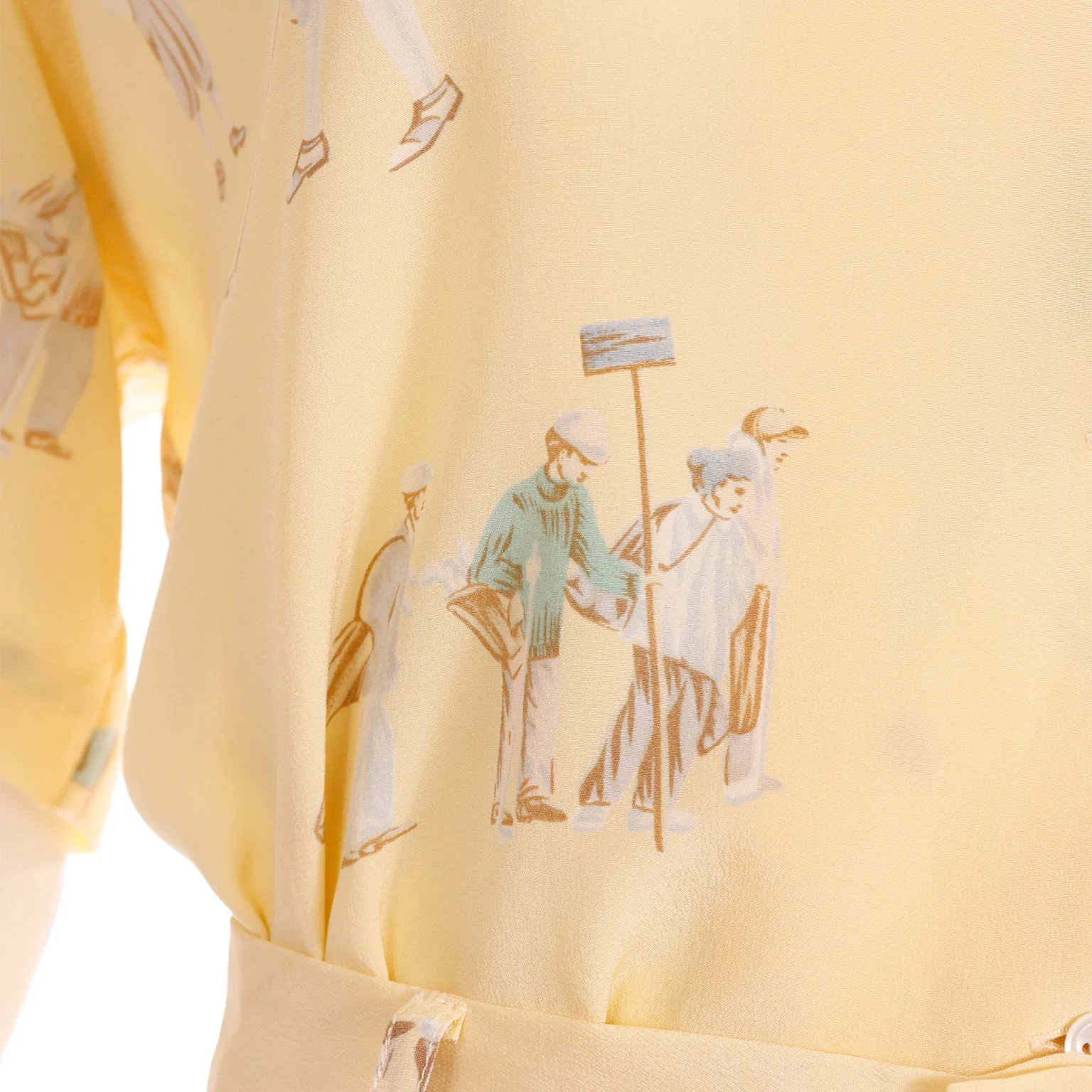 1980s Ralph Lauren Silk Pants & Blouse Outfit in Yellow Golfers Print