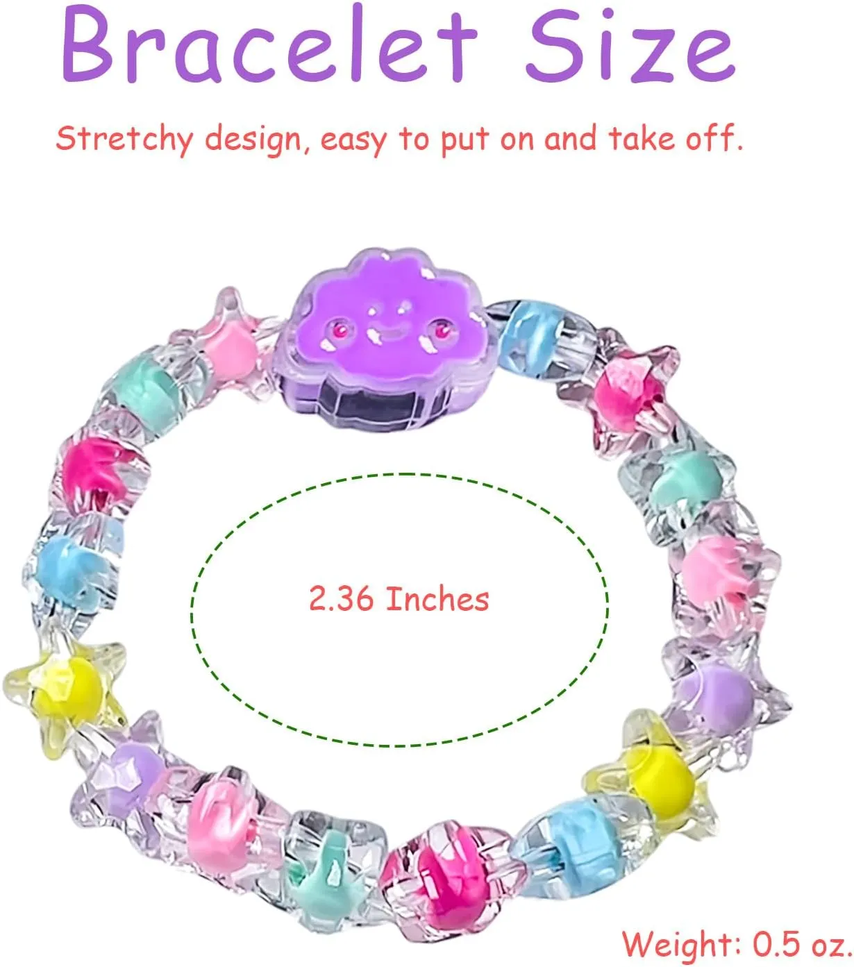 2 Pack Clear Crystal Beaded Bracelet Purple Flower Charm Jewelry Stretchy Princess Bracelets for Party Favor Pretend Play Ornament Friendship Birthday Gifts