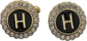 2 Pairs Crystal Around Initial A-Z Cufflinks Alphabet Letter Rhinestone Round Cuff Links for Business Mens(Color-08)