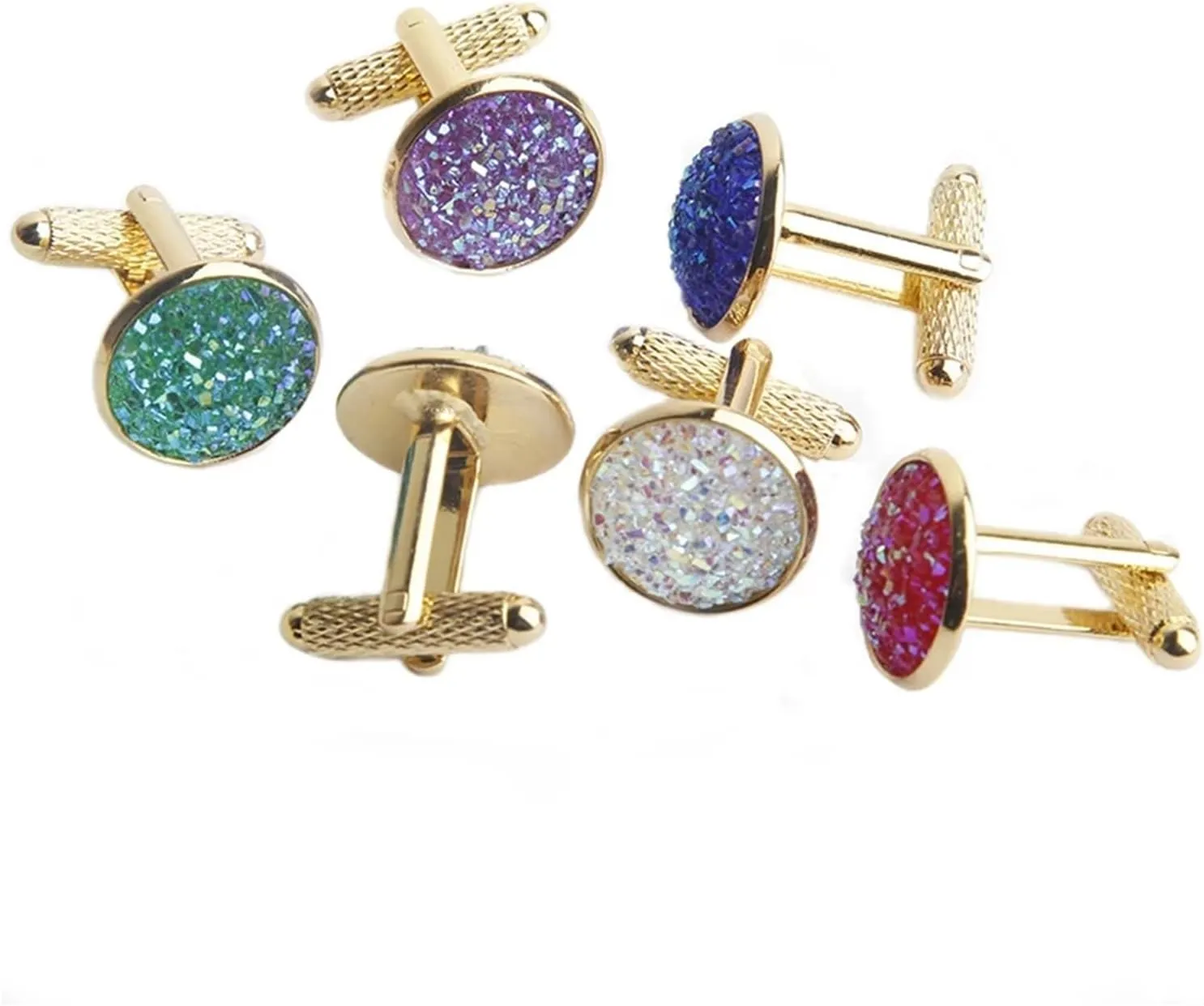 2 Pairs Simple Shirt Cufflinks for Men Rhinestones Cuff Links Round Sleeve Button Christmas Men's Cuff Link(Color: 6)