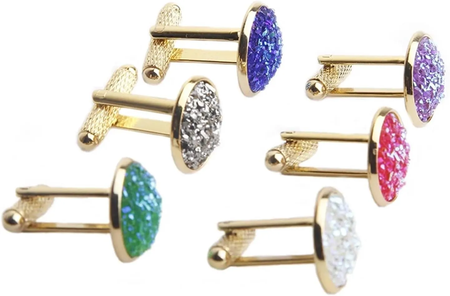 2 Pairs Simple Shirt Cufflinks for Men Rhinestones Cuff Links Round Sleeve Button Christmas Men's Cuff Link(Color: 6)