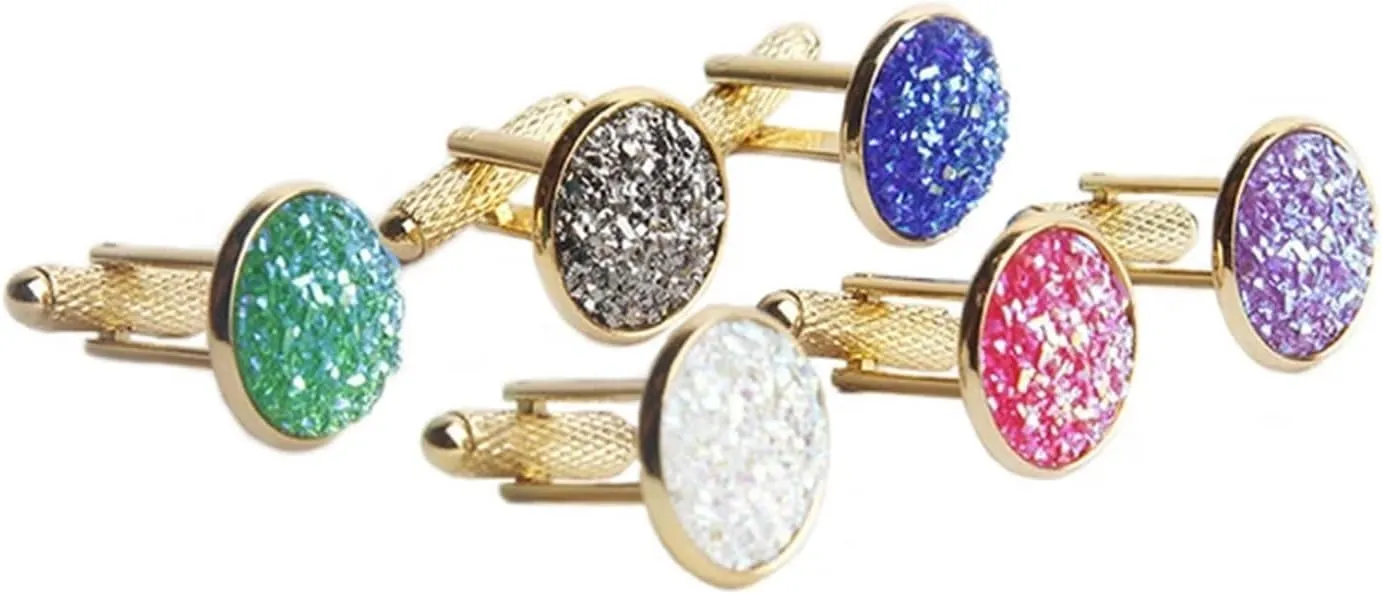 2 Pairs Simple Shirt Cufflinks for Men Rhinestones Cuff Links Round Sleeve Button Christmas Men's Cuff Link(Color: 6)