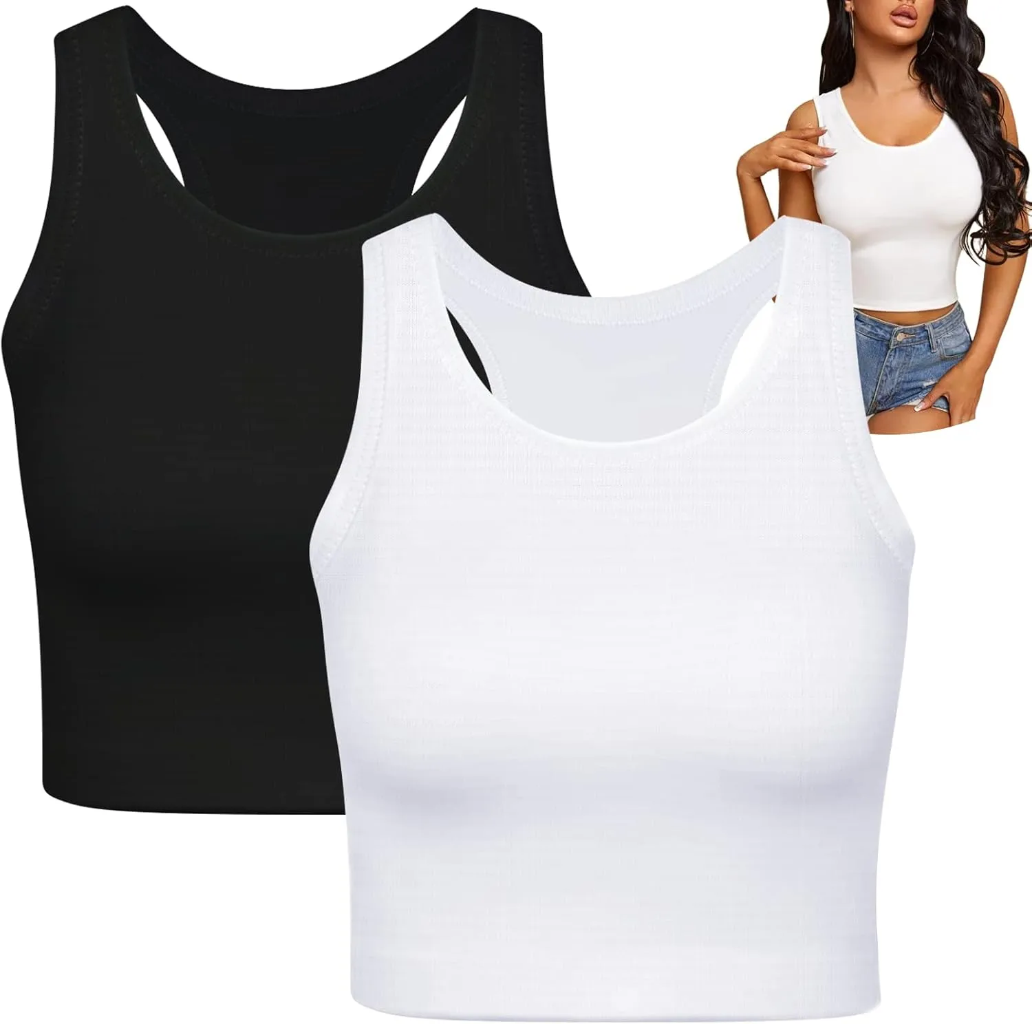 2 Pieces Tank Top for Women, Basic Sleeveless Crop Tops, Going Out Tops Workout Tops Teen Girls Racerback Daily Wearing (Nude, Small)