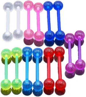 20 Pc (10 Pairs) 7 color glow in the darkible tongue Rings bars Body Unique Jewelry Delicate Design Piercing Steel Surgical For Women