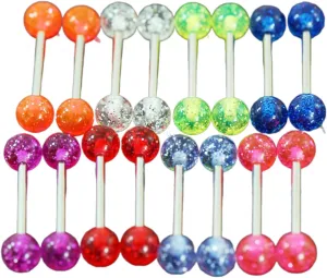 20 Pc (10 pairs) 8 colors U.V. glitter tongue Rings barbells 14g 5/8' Body Unique Jewelry Delicate Design Piercing Steel Surgical For Women