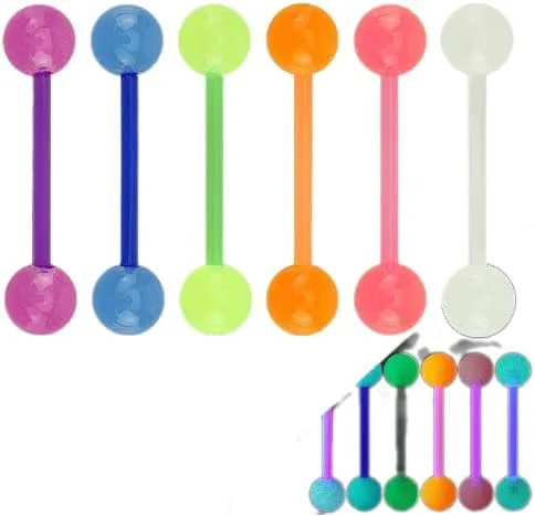 20 Pc Glow In The Dark Barbells Tongue Rings 14G 5/8' No Metal Body Unique Jewelry Delicate Design Piercing Steel Surgical For Women