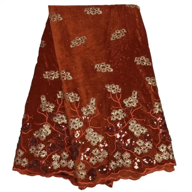 2022 High Quality 5 Yards Red Velvet Sequence African Swiss Voile Embroidery 3D Sequins Net Lace Fabric