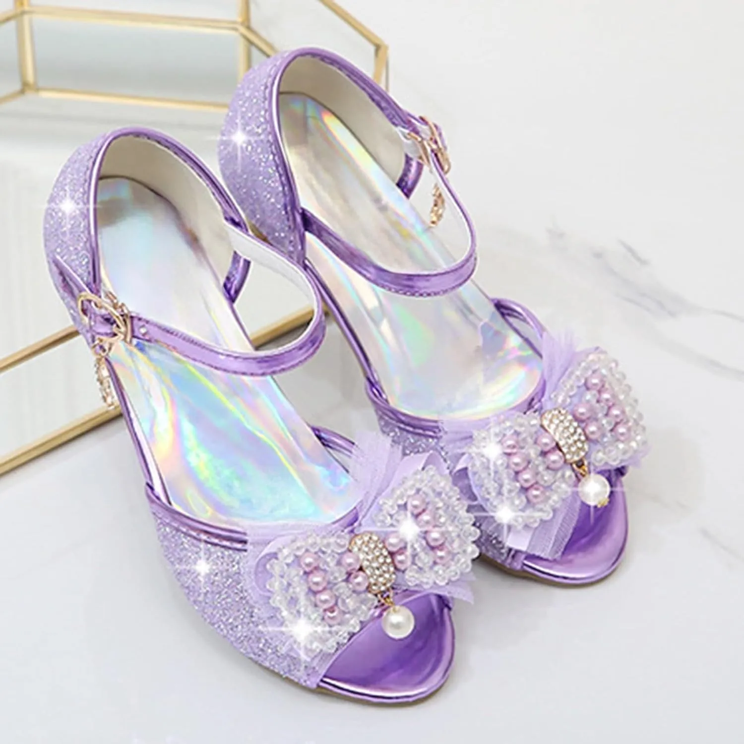 2025 Girls Casual Sandals Comfortable Dressy Party Dance Shoes with Ankle Strap Fashion Cute Bow Open Toe Soft Sole Kids Slippers Breathable Slip-On Shoe Summer Beach Vacation Slides