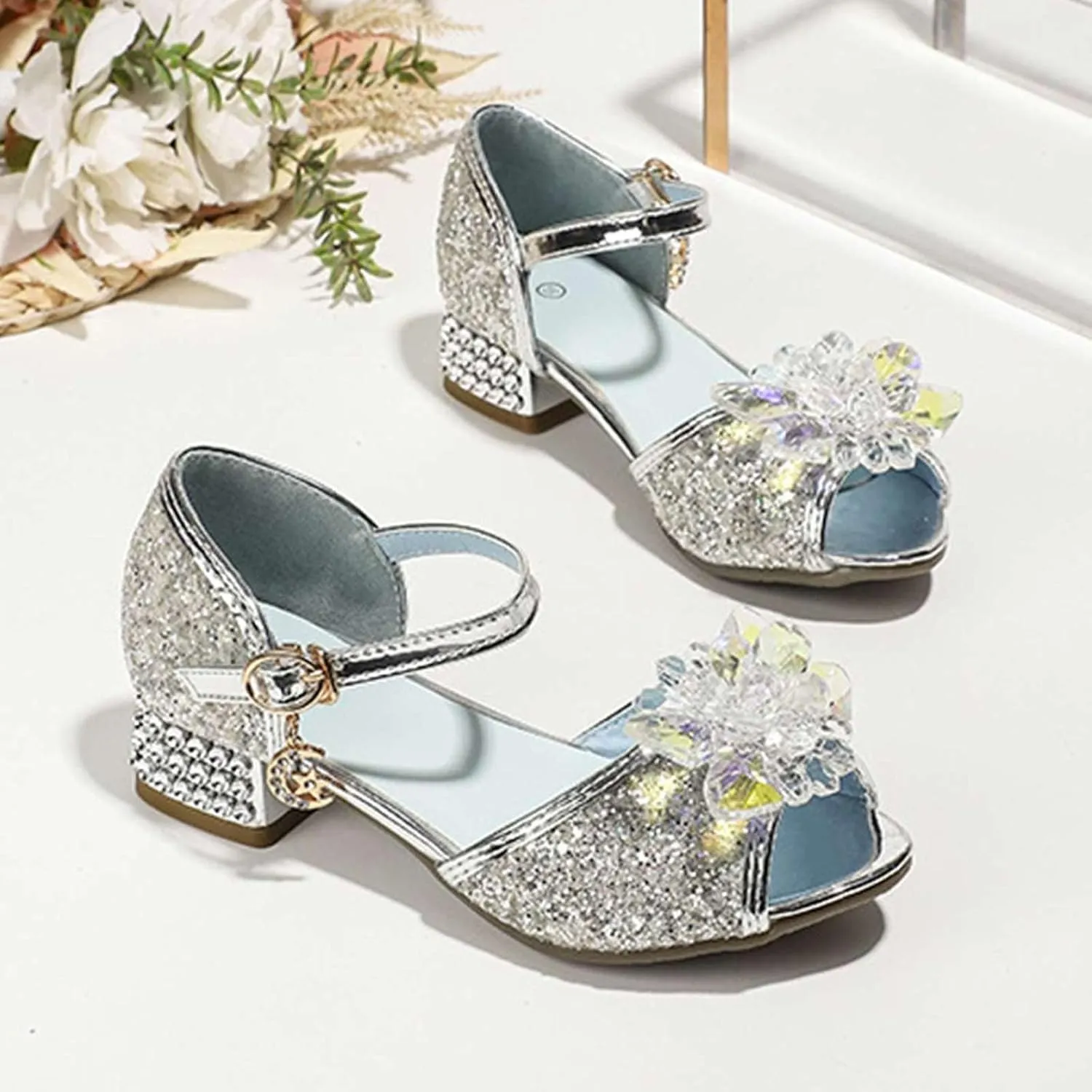 2025 Girls Casual Sandals Comfortable Dressy Party Dance Shoes with Ankle Strap Fashion Cute Bow Open Toe Soft Sole Kids Slippers Breathable Slip-On Shoe Summer Beach Vacation Slides