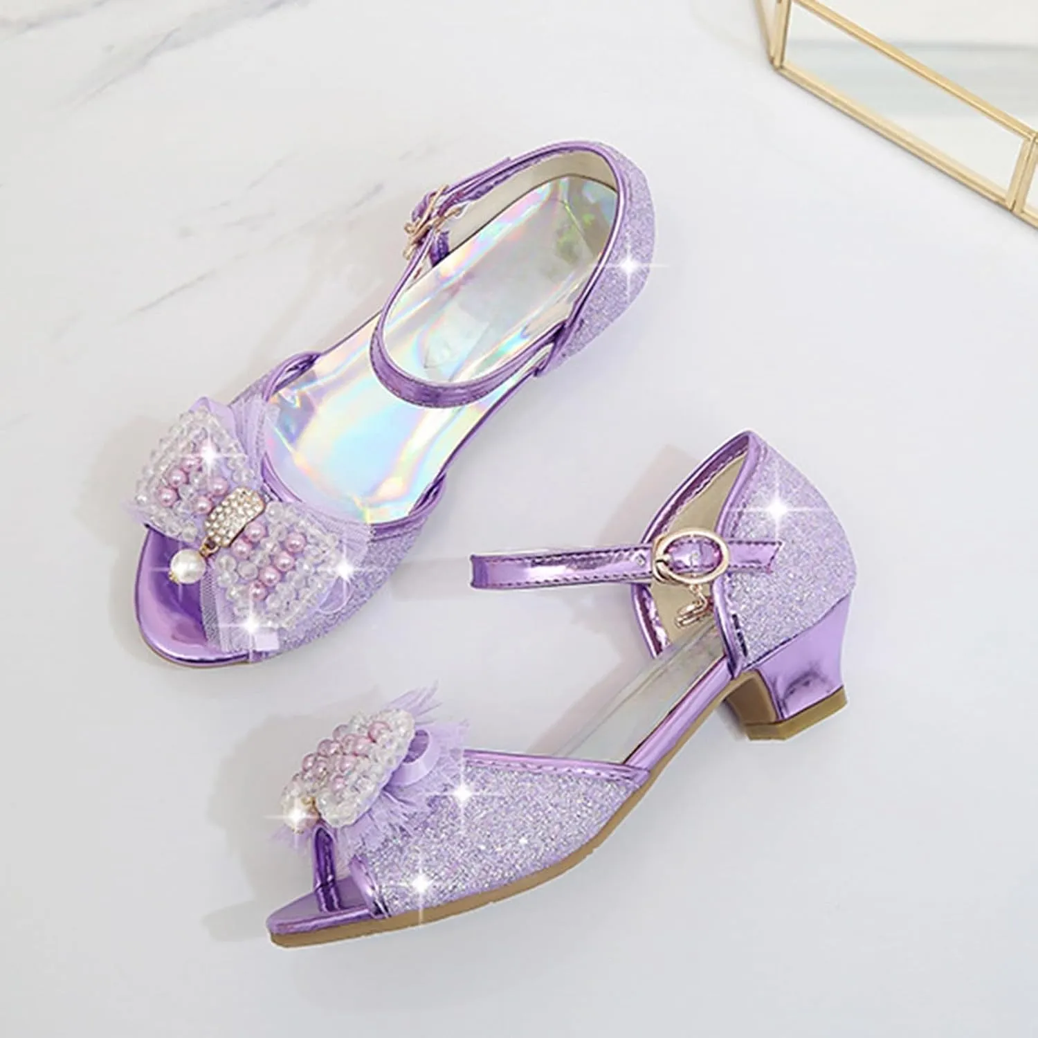 2025 Girls Casual Sandals Comfortable Dressy Party Dance Shoes with Ankle Strap Fashion Cute Bow Open Toe Soft Sole Kids Slippers Breathable Slip-On Shoe Summer Beach Vacation Slides
