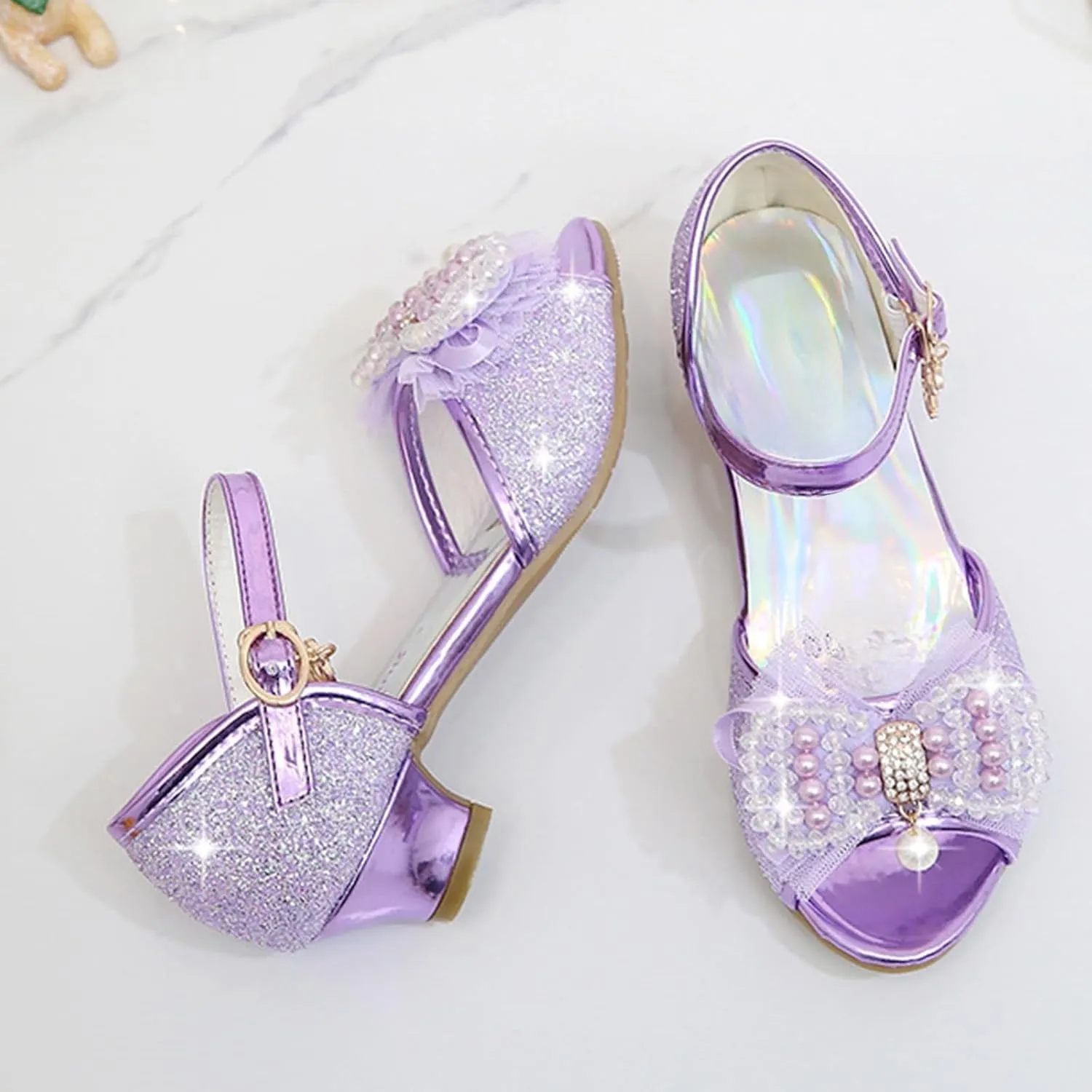 2025 Girls Casual Sandals Comfortable Dressy Party Dance Shoes with Ankle Strap Fashion Cute Bow Open Toe Soft Sole Kids Slippers Breathable Slip-On Shoe Summer Beach Vacation Slides
