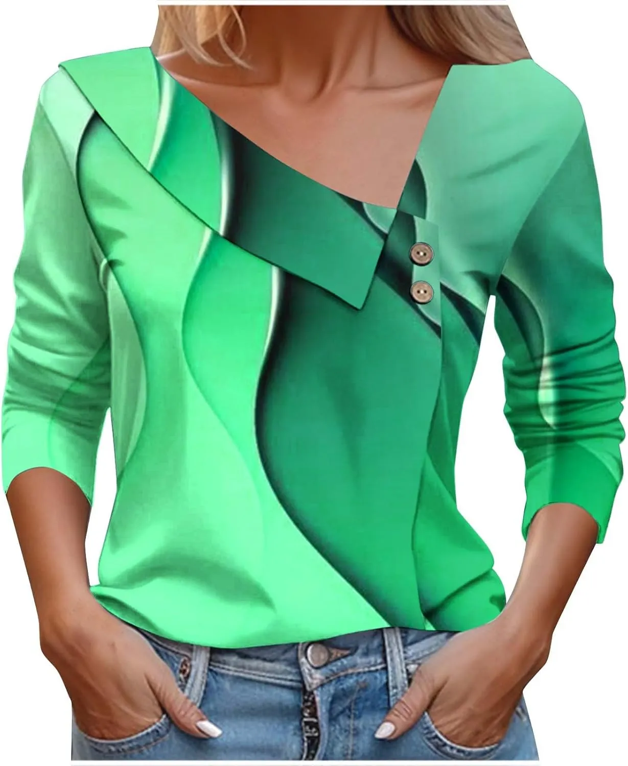 2025 Spring Shirt for Women Trendy Asymmetric Collar Regular Work Business Blouses 3/4 Sleeve Floral Print Casual Tee