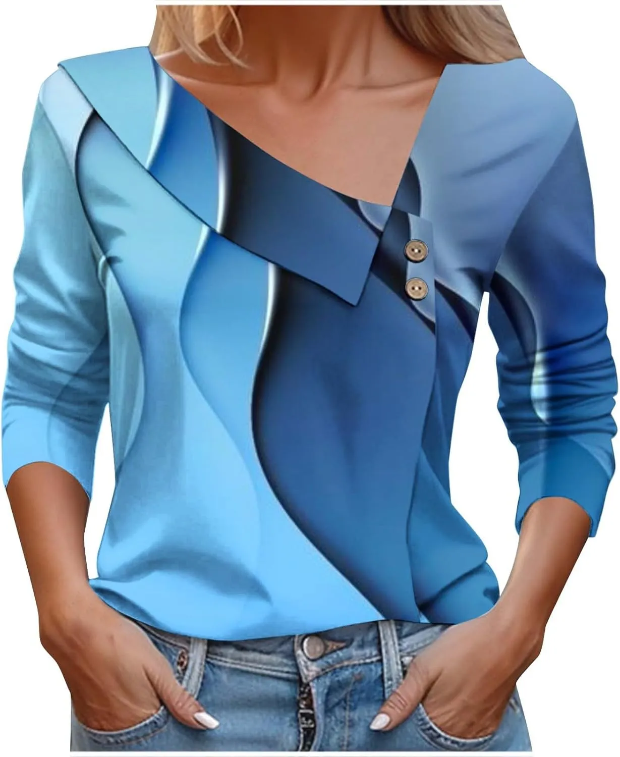 2025 Spring Shirt for Women Trendy Asymmetric Collar Regular Work Business Blouses 3/4 Sleeve Floral Print Casual Tee