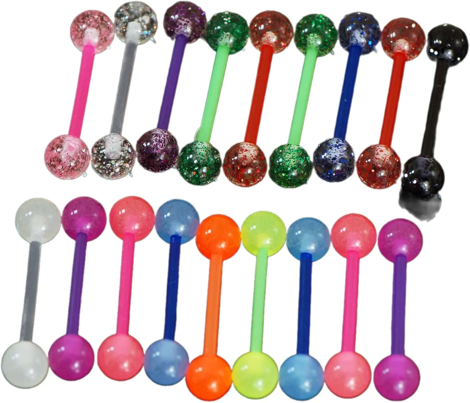 20Pc Mix Glow In The Dark and Glitterible Tongue Barbells, Rings Body Unique Jewelry Delicate Design Piercing Steel Surgical For Women