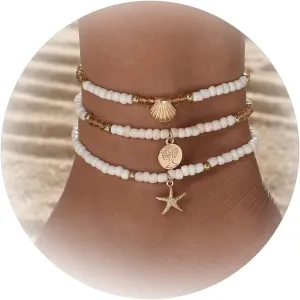 3 Pcs Shell Anklets Bracelets for Women Summer Sea Shell Starfish Ankle Bracelet Set Adjustable Handmade Boho Beaded Anklets Beach Surfer Foot Jewelry Accessories