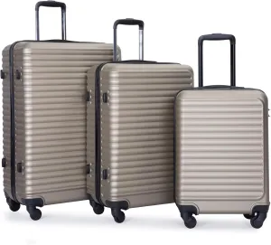3-Piece Lightweight Luggage Set for Effortless Travel, Durable ABS with 360 Spinner Wheels, Gold