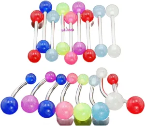 30 Pc Mix glow in the dark 6 colors navel ring and 7 colors tongue rings 14g Body Unique Jewelry Delicate Design Piercing Steel Surgical For Women