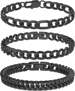 316L Stainless Steel Mens Chain Bracelet, 18K Gold Fashion Sturdy Metal Link, Silver Black Cuban/Figaro/Paperclip/Rope Jewelry Set for Men, Women, Dad, Father, Boyfriend, Girlfriend