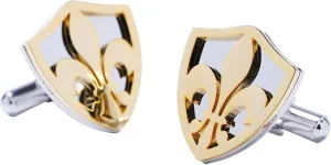 3D Cut Fleur-de-Lis Cufflinks, Stainless Steel with Gold Accents (Cufflinks Box Included)