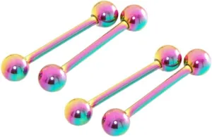 4 Pc 14g 1/2" 5mm Ball Short Length Rainbow Titanium Tongue Ring Tragus Barbell Body Unique Jewelry Delicate Design Piercing Steel Surgical For Women