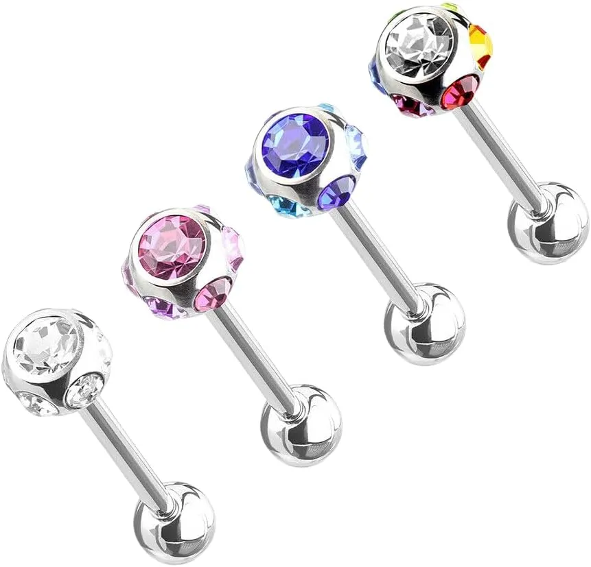 4 Pc 316L surgical steel 6mm multi C.Z. tongue rings barbells 14g 5/8" Body Unique Jewelry Delicate Design Piercing Steel Surgical For Women