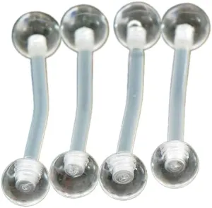 4 Pc All Clear Acrylic 14g 1/2" Tongue Rings Retainers 4mm Ball No Metals Body Unique Jewelry Delicate Design Piercing Steel Surgical For Women
