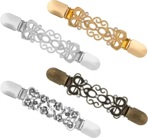 4 Pcs Vintage Brooch Clips, Creative Clips Shawl Pins Cloak Clasp Clothing Accessories for Women Wearing Sweater Retro Cardigan Collar Dress Shirt Scarf