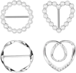 4pcs Scarf Clip for Women Scarf Ring Clip, T-Shirt Tie Clips, Corner Knotted Button for Women, Side Waist Tightener Clips, Round Circle Belt Buckle, Clothing Wrap Holder Clip