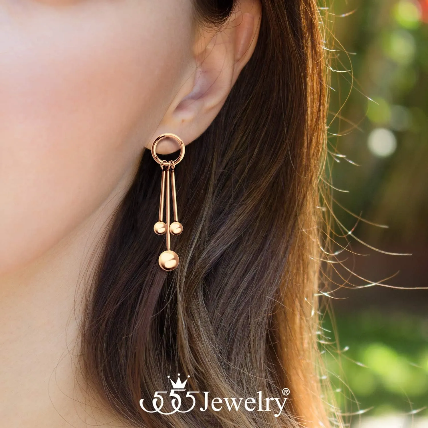555Jewelry Stainless Steel Dangle Drop Bar Ball Earrings for Women & Ladies