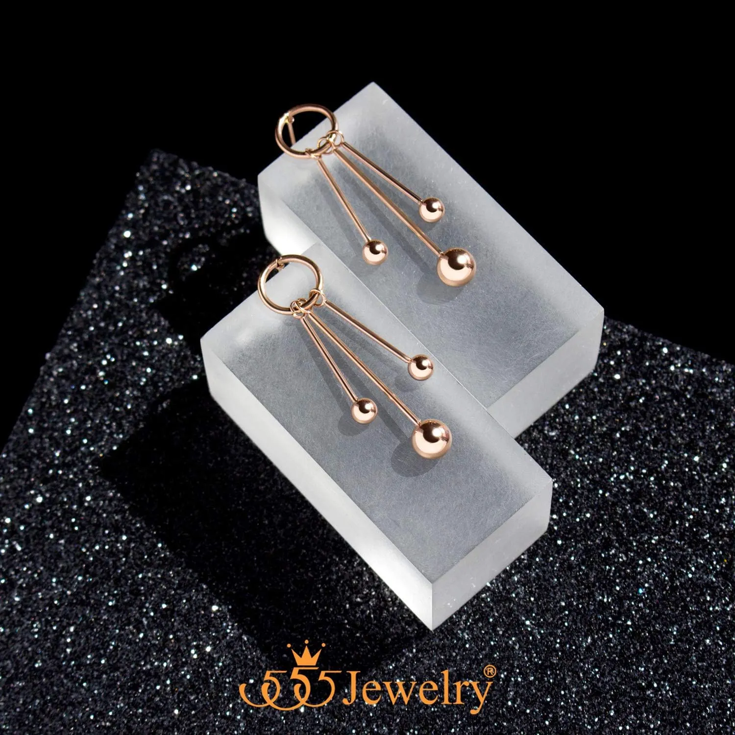 555Jewelry Stainless Steel Dangle Drop Bar Ball Earrings for Women & Ladies