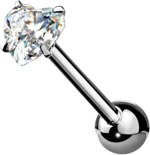6 mm Prong Set Heart CZ Surgical Steel Barbell Tongue Rings 14G 5/8" Clear Body Unique Jewelry Delicate Design Piercing Steel Surgical For Women