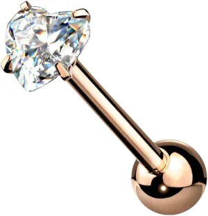 6 mm Prong Set Heart CZ Surgical Steel Barbell Tongue Rings 14G 5/8" Rose Gold/Clear Body Unique Jewelry Delicate Design Piercing Steel Surgical For Women