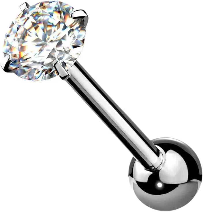 6 mm Prong Set Round CZ Surgical Steel Tongue Rings Barbell 14G 5/8" Clear Body Unique Jewelry Delicate Design Piercing Steel Surgical For Women