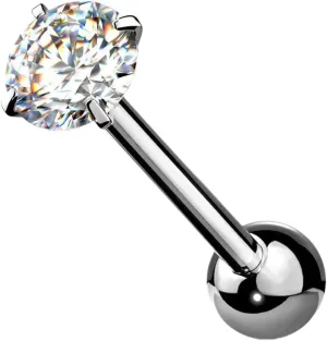 6 mm Prong Set Round CZ Surgical Steel Tongue Rings Barbell 14G 5/8" Clear Body Unique Jewelry Delicate Design Piercing Steel Surgical For Women