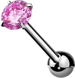 6 mm Prong Set Round CZ Surgical Steel Tongue Rings Barbell 14G 5/8" Pink Body Unique Jewelry Delicate Design Piercing Steel Surgical For Women